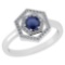 Certified 0.69 Ctw Blue Sapphire And Diamond Platinum Halo Ring