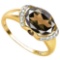 1.98 CT SMOKEY QUARTZ 0.1 CT SMOKEY AND ACCENT DIAMOND 0.09 CT 10KT SOLID YELLOW GOLD RING