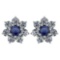Certified 1.86 Ctw Blue Sapphire And Diamond Platinum Halo Stud Earrings