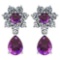 Certified 4.86 Ctw Amethyst And Diamond 18K White Gold Halo Dangling Earrings