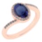 Certified 1.44 Ctw Blue Sapphire And Diamond 14k Rose Gold Halo Ring G-H VS/SI1