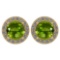 Certified 1.06 Ctw Peridot And Diamond 18K Yellow Gold Halo Stud Earrings G-H VS/SI1