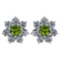 Certified 1.86 Ctw Peridot And Diamond Platinum Halo Stud Earrings