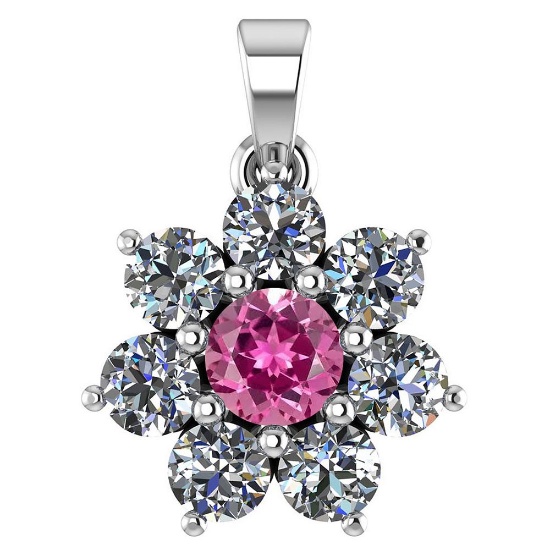 Certified 0.93 Ctw Pink Tourmaline And Diamond 18K White Gold Halo Pendant G-H VS/SI1