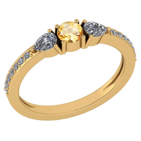 Certified 0.78 Ctw Citrine And Diamond 14k Yellow Gold Halo Ring G-H VS/SI1
