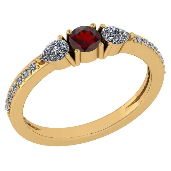 Certified 0.78 Ctw Garnet And Diamond 14k Yellow Gold Halo Ring G-H VS/SI1