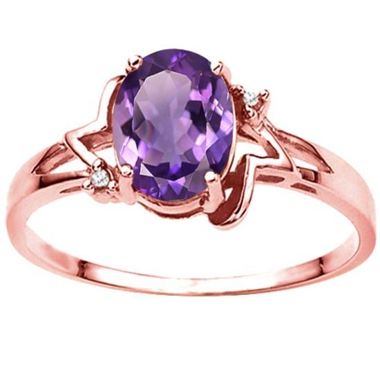 1.10 CT AMETHYST AND ACCENT DIAMOND 0.01 CT 10KT SOLID RED GOLD RING