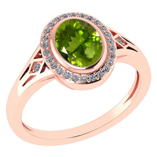 Certified 1.39 Ctw Peridot And Diamond 14k Rose Gold Halo Ring G-H VS/SI1