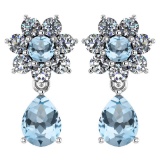 Certified 4.86 Ctw Aquamarine And Diamond 18K White Gold Halo Dangling Earrings