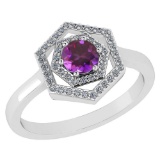 Certified 0.69 Ctw Amethyst And Diamond 18K White Gold Halo Ring G-H VSSI1