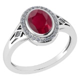 Certified 1.39 Ctw Ruby And Diamond 14k White Gold Halo Ring G-H VS/SI1