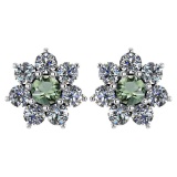 Certified 1.86 Ctw Green Amethyst And Diamond Platinum Halo Stud Earrings