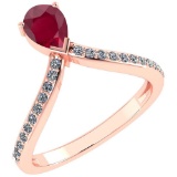 Certified 0.97 Ctw Ruby And Diamond 14k Rose Gold Halo Ring G-H VS/SI1