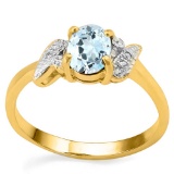 0.61 CT AQUAMARINE AND ACCENT DIAMOND 0.03 CT 10KT SOLID YELLOW GOLD RING