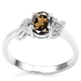 0.7 CT SMOKEY AND ACCENT DIAMOND 0.03 CT 10KT SOLID WHITE GOLD RING