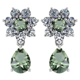 Certified 4.86 Ctw Green Amethyst And Diamond 18K White Gold Halo Dangling Earrings