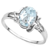 0.73 CT AQUAMARINE AND ACCENT DIAMOND 0.01 CT 10KT SOLID WHITE GOLD RING