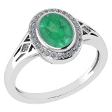 Certified 1.39 Ctw Emerald And Diamond 14k White Gold Halo Ring G-H VS/SI1