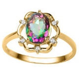 0.96 CT RAINBOW MYSTIC QUARTZ AND ACCENT DIAMOND 0.02 CT 10KT SOLID YELLOW GOLD RING