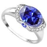 3.68 CT CREATED TANZANITE 0.1 CT GENUINE TANZANITE AND ACCENT DIAMOND 0.09 CT 10KT SOLID WHITE GOLD