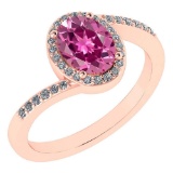 Certified 1.44 Ctw Pink Tourmaline And Diamond 14k Rose Gold Halo Ring G-H VS/SI1