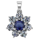 Certified 0.93 Ctw Blue Sapphire And Diamond 18K White Gold Halo Pendant G-H VS/SI1
