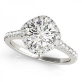 CERTIFIED PLATINUM 1.55 CTW G-H/VS-SI1 DIAMOND HALO ENGAGEMENT RING