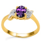 0.71 CT AMETHYST AND ACCENT DIAMOND 0.03 CT 10KT SOLID YELLOW GOLD RING