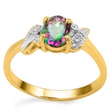 0.63 CT RAINBOW MYSTIC QUARTZ AND ACCENT DIAMOND 0.03 CT 10KT SOLID YELLOW GOLD RING