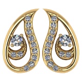 Certified 0.17 Ctw Diamond 14k Yellow Gold Halo Stud leaf Earrings