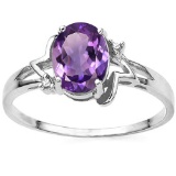 1.10 CT AMETHYST AND ACCENT DIAMOND 0.01 CT 10KT SOLID WHITE GOLD RING