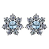 Certified 1.86 Ctw Aquamarine And Diamond Platinum Halo Stud Earrings