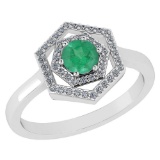 Certified 0.69 Ctw Emerald And Diamond Platinum Halo Ring
