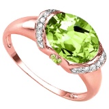 3.16 CT PERIDOT 0.1 CT WHITE TOPAZ AND ACCENT DIAMOND 0.09 CT 10KT SOLID RED GOLD RING