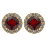 Certified 1.06 Ctw Garnet And Diamond 18K Yellow Gold Halo Stud Earrings G-H VS/SI1