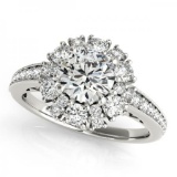 CERTIFIED PLATINUM 1.41 CTW G-H/VS-SI1 DIAMOND HALO ENGAGEMENT RING