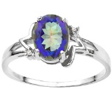 0.89 CT OCEANIC BLUE MYSTIC QUARTZ AND ACCENT DIAMOND 0.01 CT 10KT SOLID WHITE GOLD RING