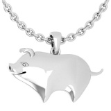 Gold Chinese Year of Pig Style Necklace 18K White Gold Made In Italy