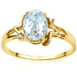 0.73 CT AQUAMARINE AND ACCENT DIAMOND 0.01 CT 10KT SOLID YELLOW GOLD RING
