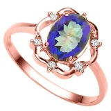 0.87 CT OCEANIC BLUE MYSTIC QUARTZ AND ACCENT DIAMOND 0.02 CT 10KT SOLID RED GOLD RING