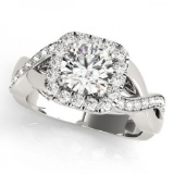 CERTIFIED PLATINUM 1.34 CTW G-H/VS-SI1 DIAMOND HALO ENGAGEMENT RING