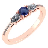 Certified 0.77 Ctw Blue Sapphire And Diamond 18K Rose Gold Halo Ring G-H VSSI1