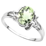 0.7 CT GREEN AMETHYST AND ACCENT DIAMOND 0.01 CT 10KT SOLID WHITE GOLD RING