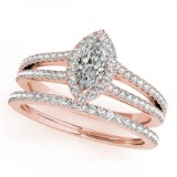 CERTIFIED 14KT ROSE GOLD 1.00 CTW G-H/VS-SI1 DIAMOND HALO BRIDAL SET