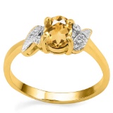 0.59 CT CITRINE AND ACCENT DIAMOND 0.03 CT 10KT SOLID YELLOW GOLD RING