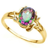 1.03 CT RAINBOW MYSTIC QUARTZ AND ACCENT DIAMOND 0.01 CT 10KT SOLID YELLOW GOLD RING