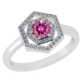 Certified 0.69 Ctw Pink Tourmaline And Diamond 18K White Gold Halo Ring G-H VSSI1