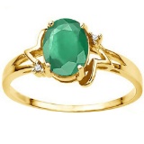 1.10 CT EMERALD AND ACCENT DIAMOND 0.01 CT 10KT SOLID YELLOW GOLD RING