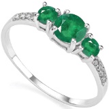 0.73 CT EMERALD AND ACCENT DIAMOND 0.04 CT 10KT SOLID WHITE GOLD RING