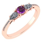 Certified 0.77 Ctw Amethyst And Diamond 18K Rose Gold Halo Ring G-H VSSI1